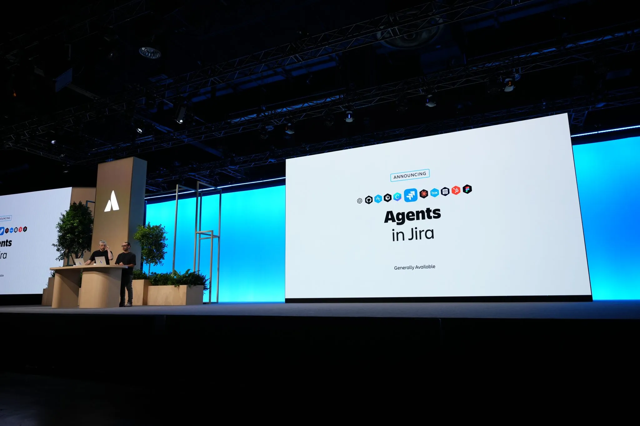 Atlassian Team '26 keynote slide announcing Agents in Jira as Generally Available