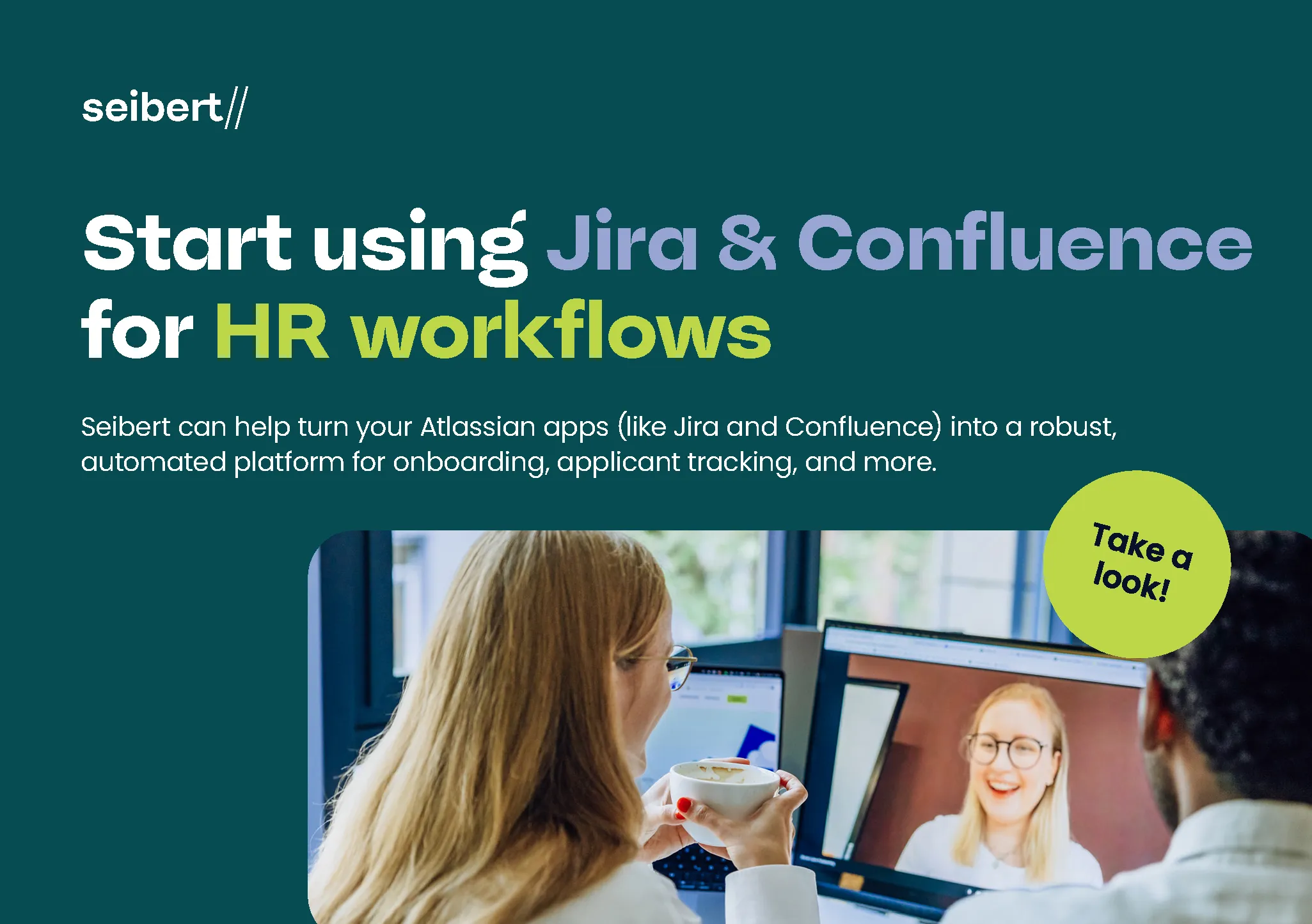 first page of the HR pdf with a picture of two coworkers looking at a laptop