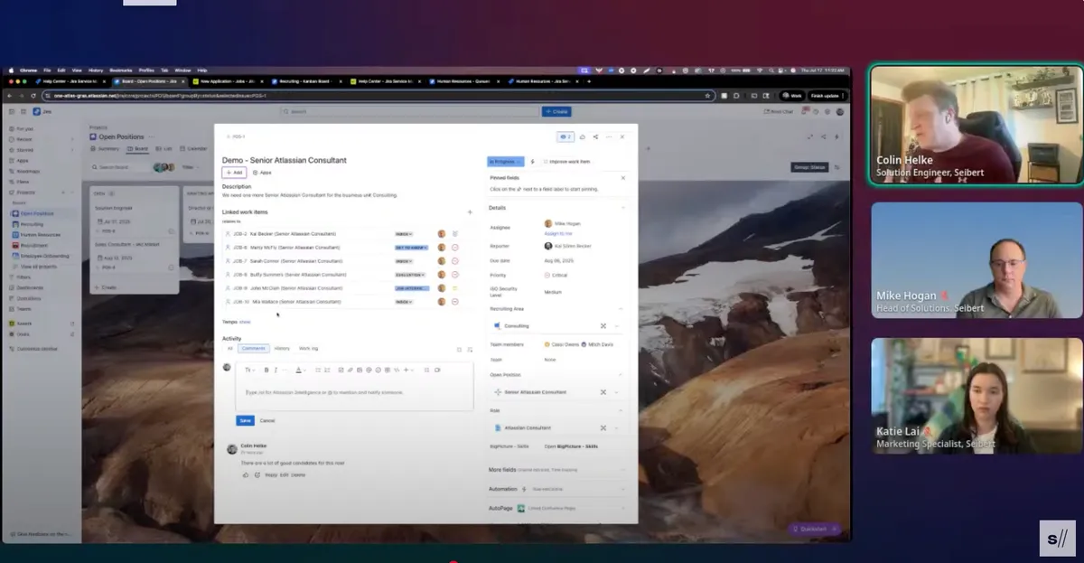 webinar screenshot of jira for HR