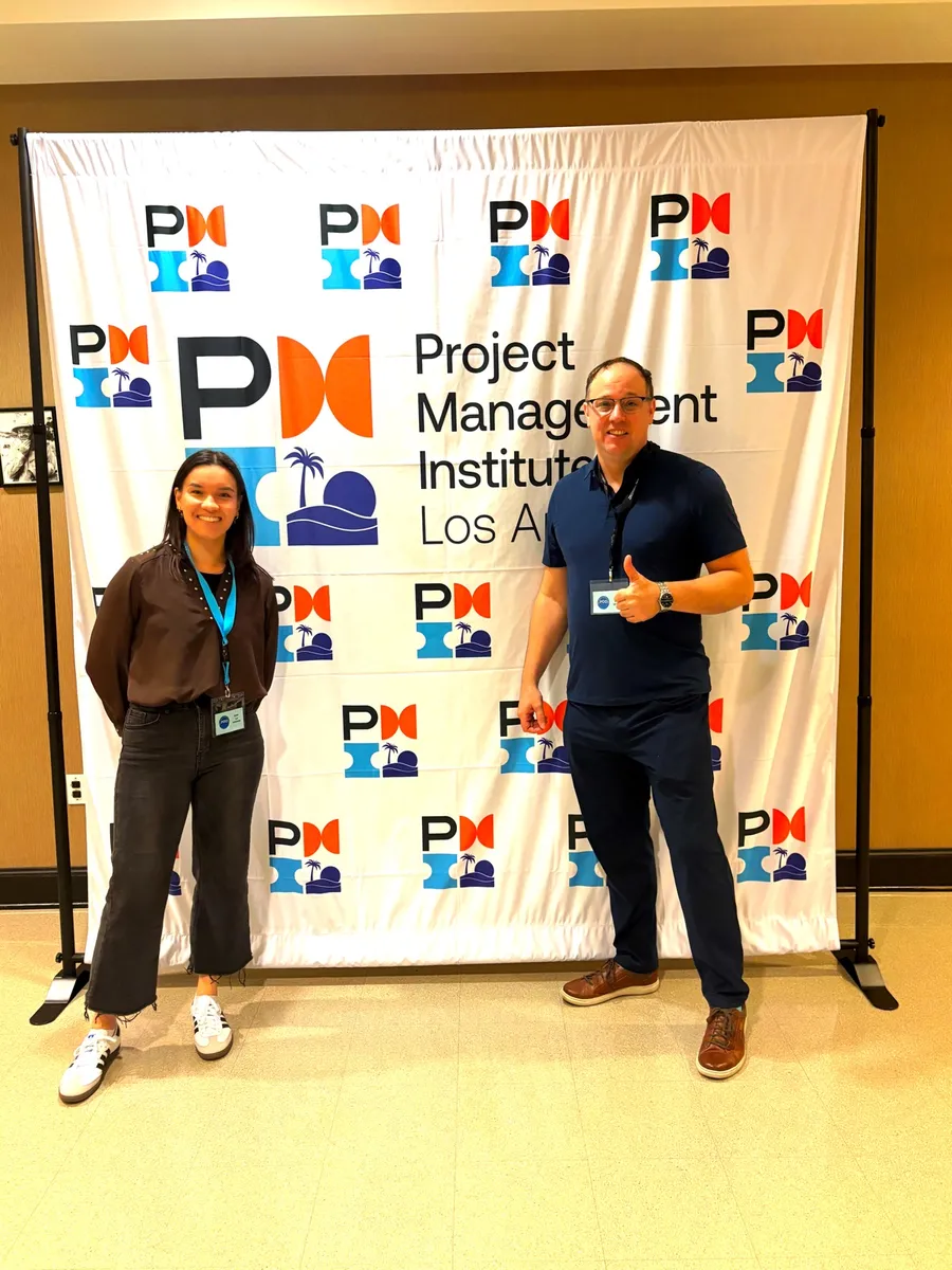 Two Seibert team members at a Project Management Institute Los Angeles event
