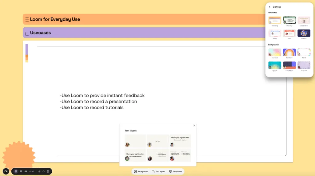Loom recording canvas